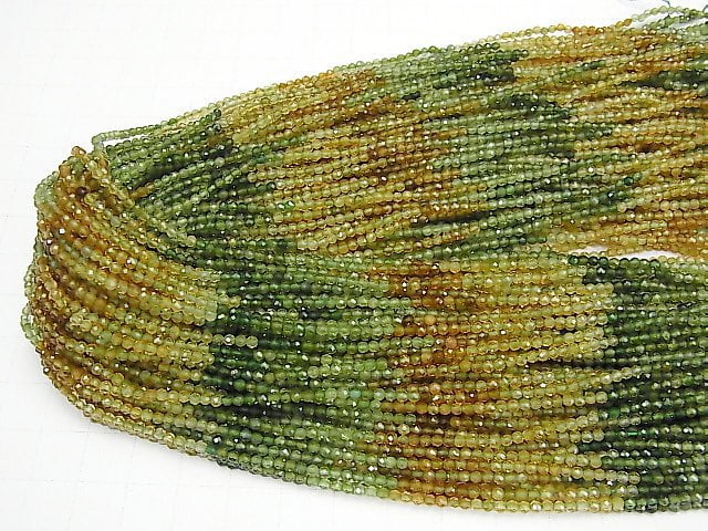 [Video] High Quality! Green-Brown Tourmaline AAA- Faceted Round 2mm 1strand beads (aprx.15inch / 37cm)