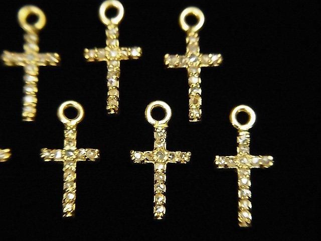 Breloque croix diamant 10x6x1.5mm plaqué or 18 carats 1 pièce