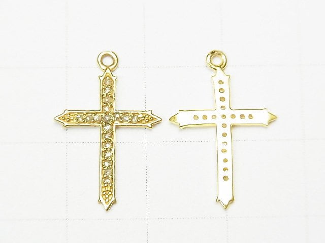 [Video] Diamond Cross Charm 18x13x1mm 18KGP 1pc