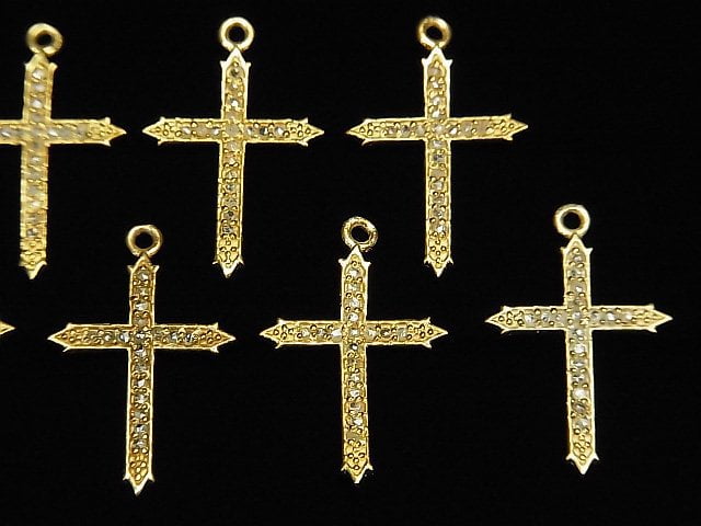 [Video] Diamond Cross Charm 18x13x1mm 18KGP 1pc