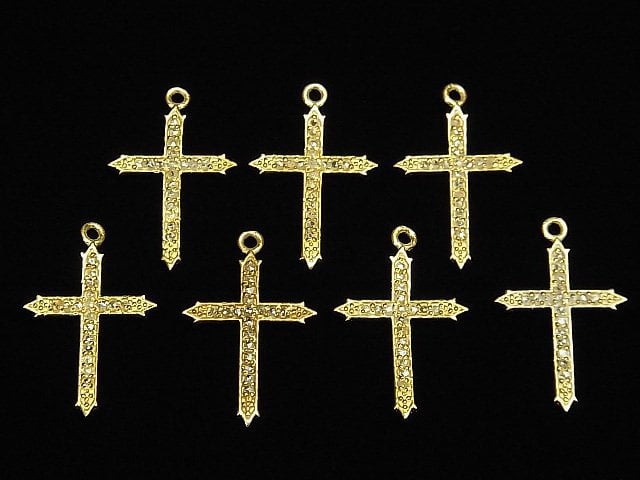 [Video] Diamond Cross Charm 18x13x1mm 18KGP 1pc