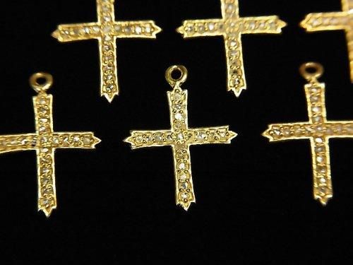 Diamond Cross Charm 14x12x1mm 18KGP 1pc