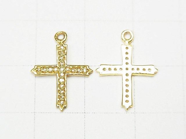Diamond Cross Charm 14x12x1mm 18KGP 1pc