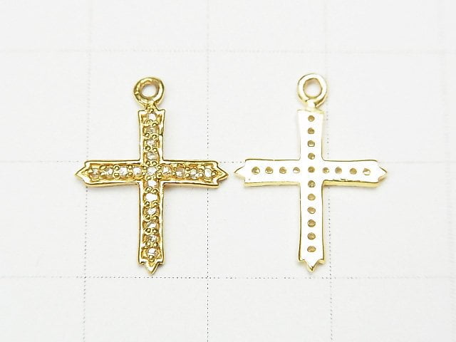 [Video] Diamond Cross Charm 14x12x1mm 18KGP 1pc