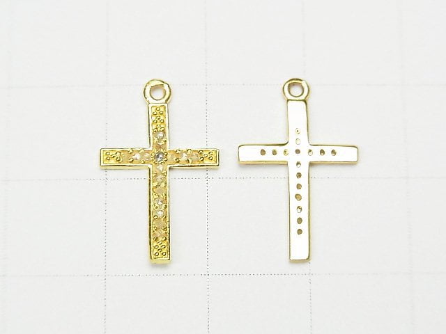 [Video] Diamond Cross Charm 17x12x1mm 18KGP 1pc