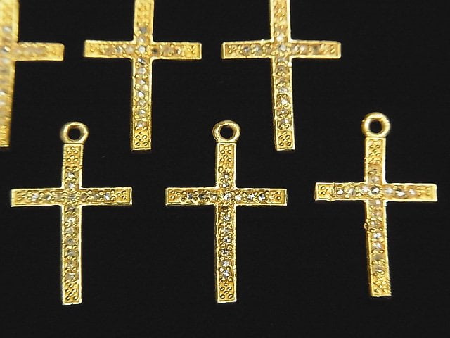 [Video] Diamond Cross Charm 17x12x1mm 18KGP 1pc