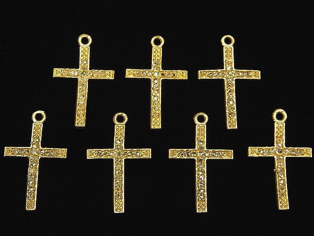 [Video] Diamond Cross Charm 17x12x1mm 18KGP 1pc