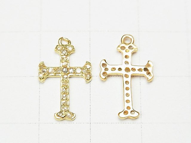 [Video] Diamond Cross Charm 16x10x1.5mm 18KGP 1pc