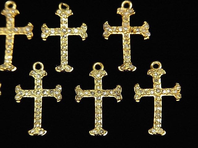 [Video] Diamond Cross Charm 16x10x1.5mm 18KGP 1pc