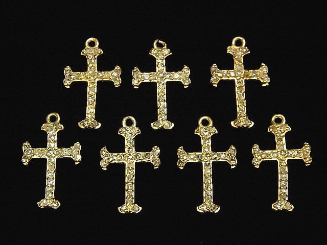 [Video] Diamond Cross Charm 16x10x1.5mm 18KGP 1pc