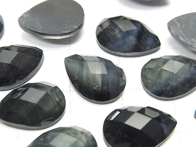 [Video] Blue Tiger's Eye x Crystal AAA Pear shape Faceted Cabochon 14x10mm 2pcs