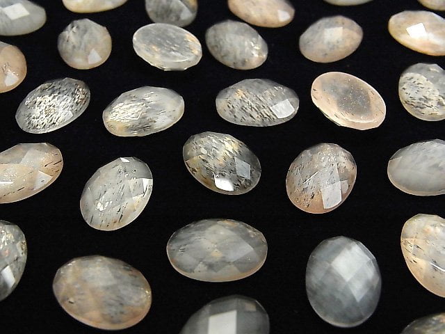 [Video] Moonstone x Crystal AAA Oval Faceted Cabochon 14x10mm 2pcs