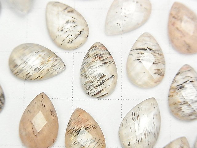 [Video] Moonstone x Crystal AAA Pear shape Faceted Cabochon 12x8mm 3pcs