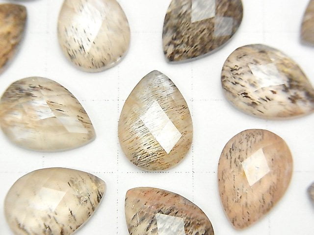 [Video] Moonstone x Crystal AAA Pear shape Faceted Cabochon 14x10mm 2pcs