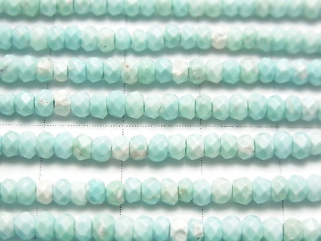 [Video] Magnesite Turquoise Light Blue Color Faceted Button Rondelle 3x3x2mm 1strand beads (aprx.15inch / 37cm)