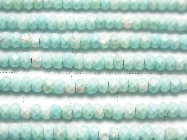 [Video] Magnesite Turquoise Light Blue Color Faceted Button Roundel 3x3x2mm 1strand beads (aprx.15inch / 37cm)