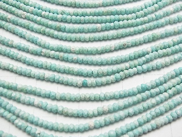 [Video] Magnesite Turquoise Light Blue Color Faceted Button Roundel 3x3x2mm 1strand beads (aprx.15inch / 37cm)