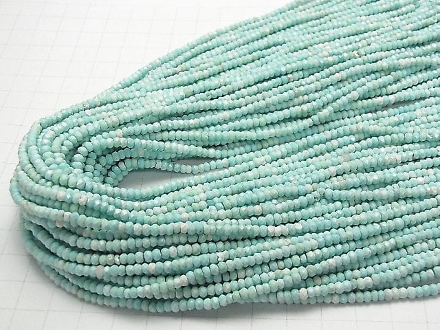 [Video] Magnesite Turquoise Light Blue Color Faceted Button Rondelle 3x3x2mm 1strand beads (aprx.15inch / 37cm)