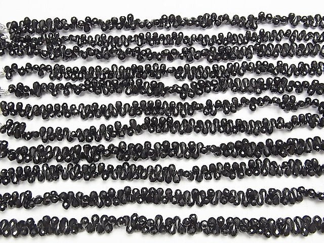 [Video] High Quality Black Spinel AAA Drop Faceted Briolette half or 1strand beads (aprx.7inch / 18cm)