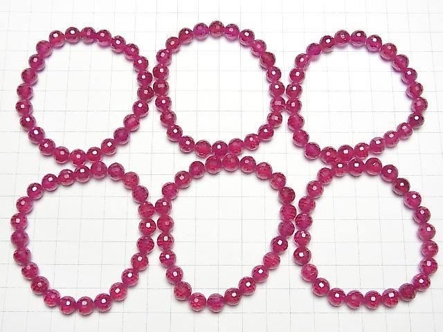 [Video]High Quality! Synthetic Ruby AAA 128 Faceted Round 8mm Bracelet