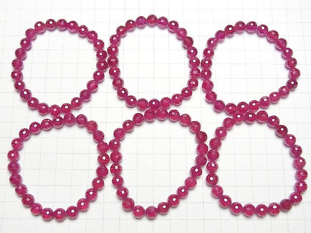 [Video] High Quality! Synthetic Ruby AAA 128Faceted Round 8mm Bracelet