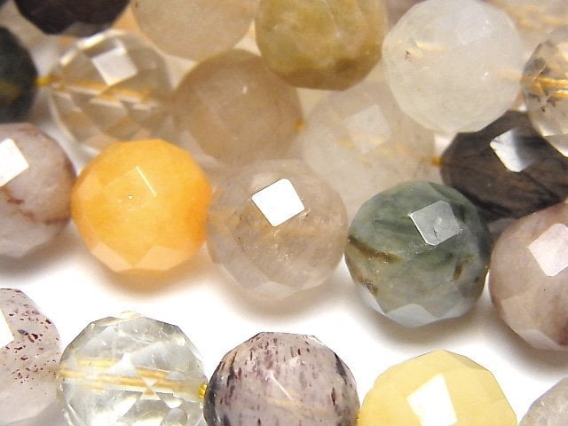 Faceted Round, Rutilated Quartz Gemstone Beads