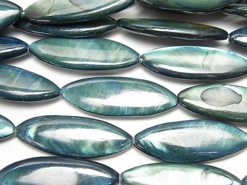 [Video] Blue-green color Shell Marquise 30x10x4mm 1strand beads (aprx.13inch / 33cm)
