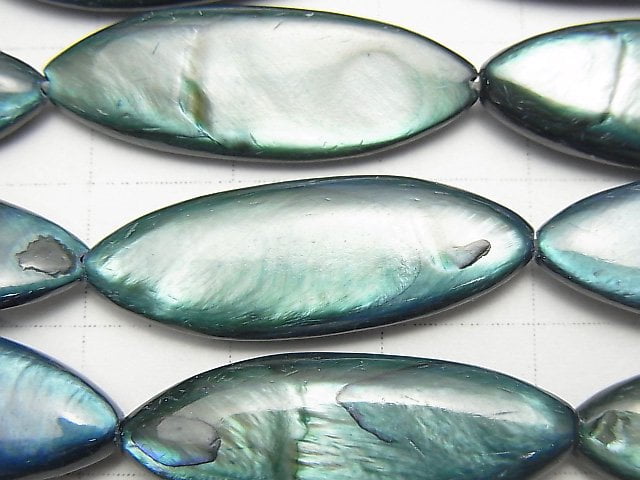 [Video] Blue-green color Shell Marquise 30x10x4mm 1strand beads (aprx.13inch / 33cm)