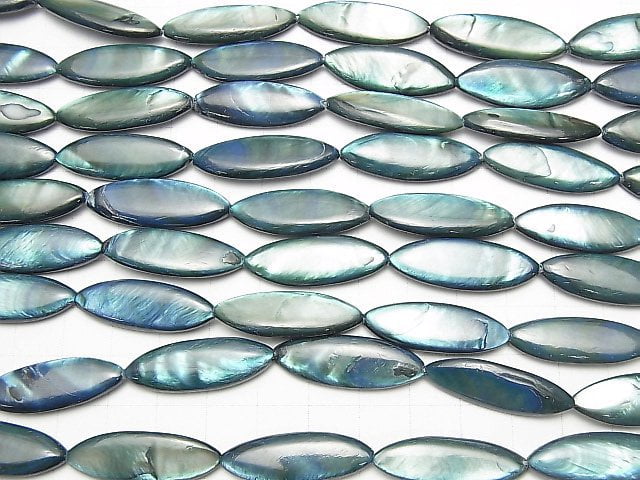 [Video] Blue-green color Shell Marquise 30x10x4mm 1strand beads (aprx.13inch / 33cm)