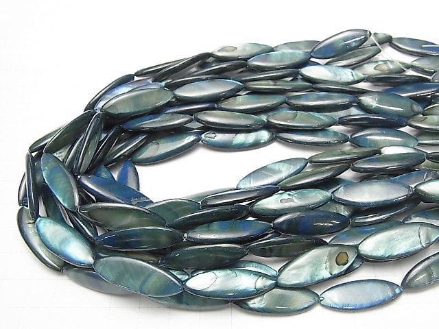 [Video] Blue-green color Shell Marquise 30x10x4mm 1strand beads (aprx.13inch / 33cm)