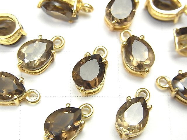 [Video]High Quality Smoky Quartz AAA Bezel Setting Pear shape Faceted 9x6mm 18KGP 2pcs