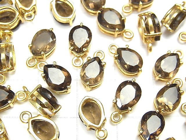 [Video]High Quality Smoky Quartz AAA Bezel Setting Pear shape Faceted 9x6mm 18KGP 2pcs