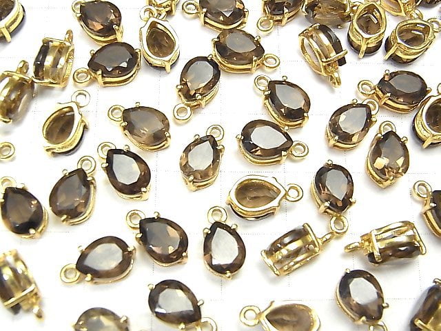 [Video]High Quality Smoky Quartz AAA Bezel Setting Pear shape Faceted 9x6mm 18KGP 2pcs