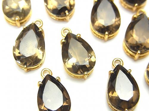 Bezel Setting, Pear Shape, Smoky Quartz Gemstone Beads