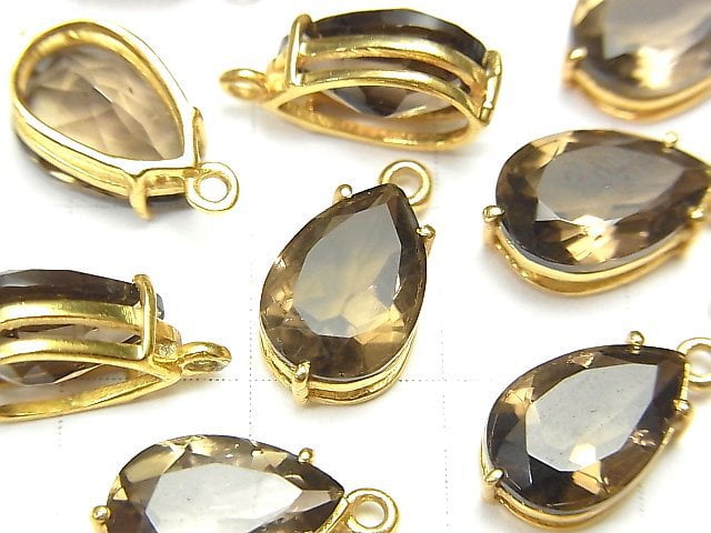 [Video] High Quality Smoky Quartz AAA Bezel Setting Pear shape Faceted 13x8mm 18KGP 2pcs