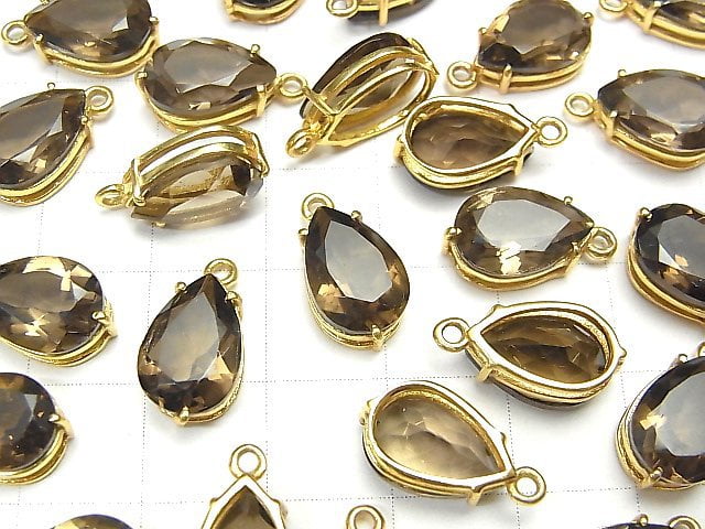 [Video] High Quality Smoky Quartz AAA Bezel Setting Pear shape Faceted 13x8mm 18KGP 2pcs