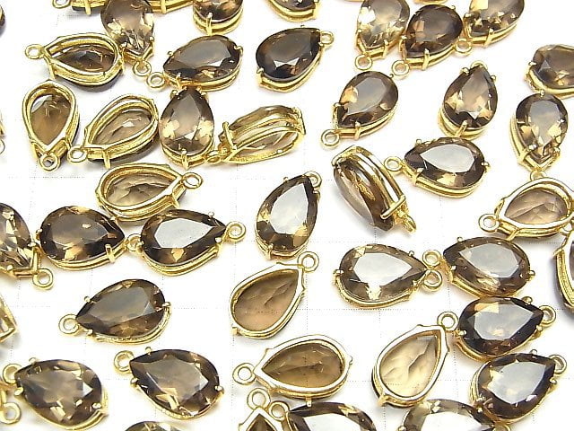 [Video] High Quality Smoky Quartz AAA Bezel Setting Pear shape Faceted 13x8mm 18KGP 2pcs