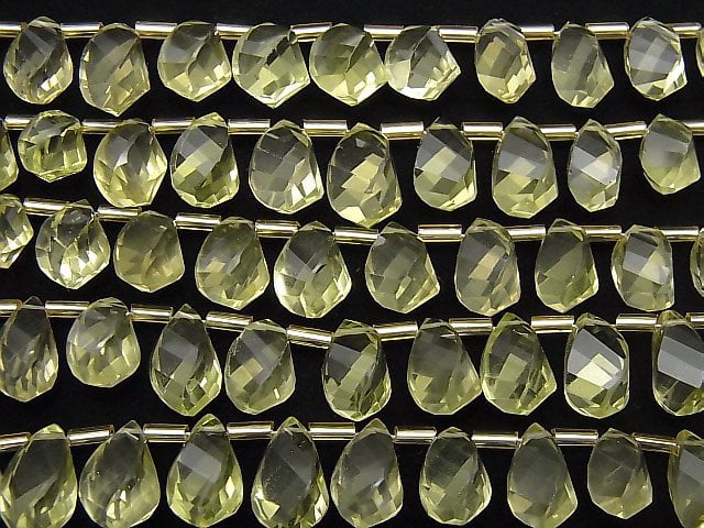 [Video]High Quality Lemon Quartz AAA Drop 4Faceted Twist Faceted Briolette half or 1strand beads (aprx.7inch/18cm)