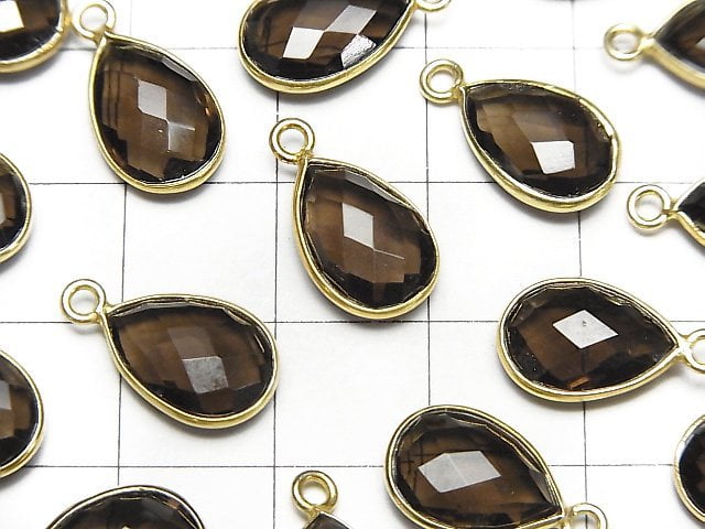 [Video]High Quality Smoky AAA Bezel Setting Faceted Pear Shape 13x9mm 18KGP 2pcs