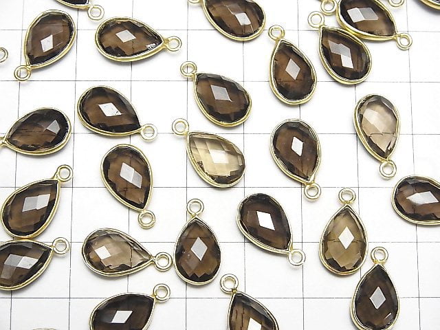 [Video]High Quality Smoky AAA Bezel Setting Faceted Pear Shape 13x9mm 18KGP 2pcs