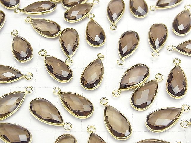 [Video]High Quality Smoky Quartz AAA Bezel Setting Faceted Pear Shape 17x9mm 18KGP 2pcs