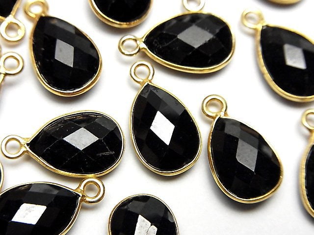 [Video]High Quality Black Spinel AA++ Bezel Setting Faceted Pear Shape 13x9mm 18KGP 2pcs