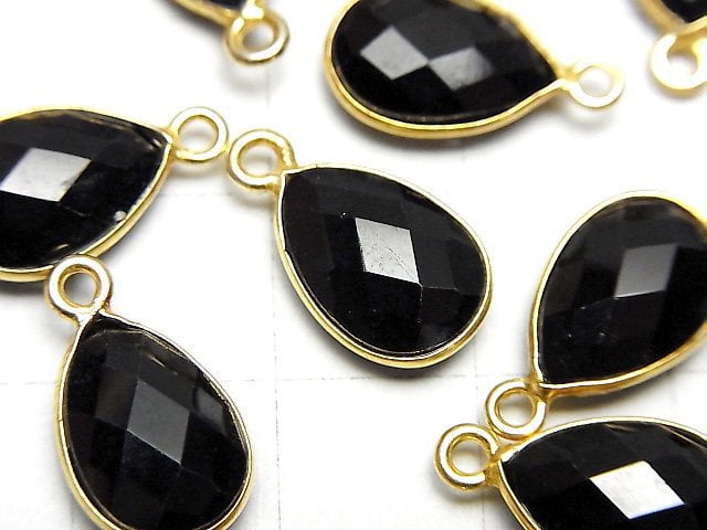 [Video]High Quality Black Spinel AA++ Bezel Setting Faceted Pear Shape 13x9mm 18KGP 2pcs