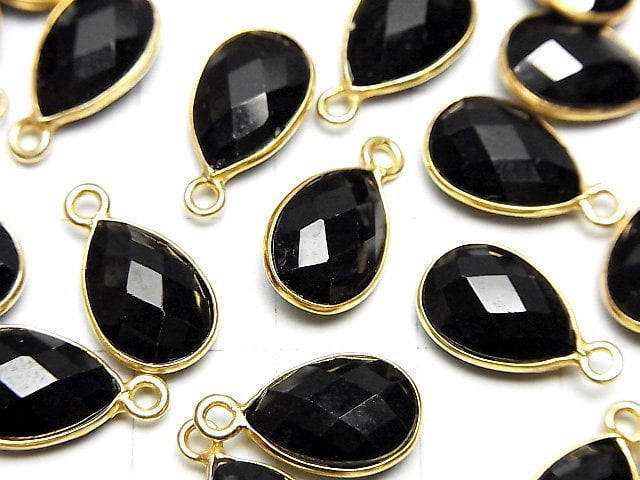 [Video]High Quality Black Spinel AA++ Bezel Setting Faceted Pear Shape 13x9mm 18KGP 2pcs