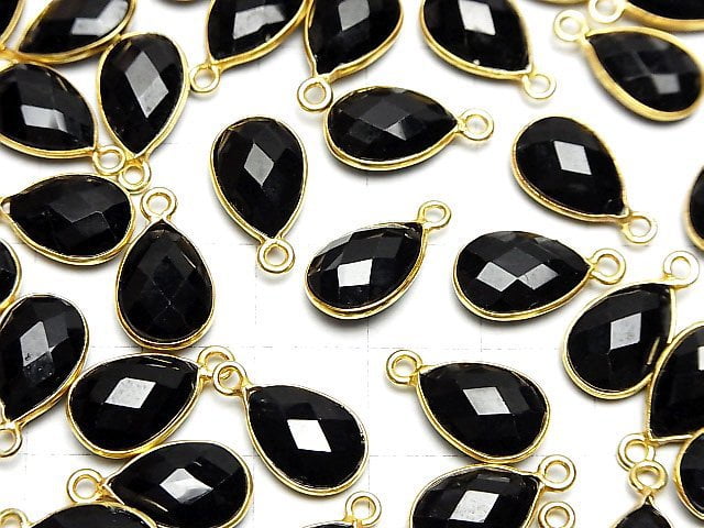 [Video]High Quality Black Spinel AA++ Bezel Setting Faceted Pear Shape 13x9mm 18KGP 2pcs