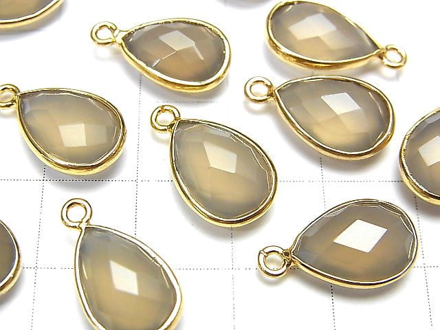 [Video]High Quality Gray Onyx AAA Bezel Setting Faceted Pear Shape 13x9mm 18KGP 2pcs