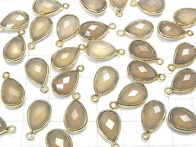 [Video]High Quality Gray Onyx AAA Bezel Setting Faceted Pear Shape 13x9mm 18KGP 2pcs