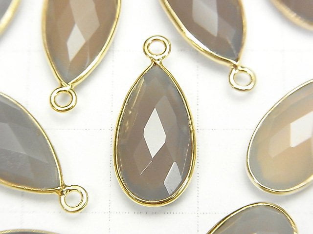 [Video]High Quality Gray Onyx AAA Bezel Setting Faceted Pear Shape 17x9mm 18KGP 2pcs