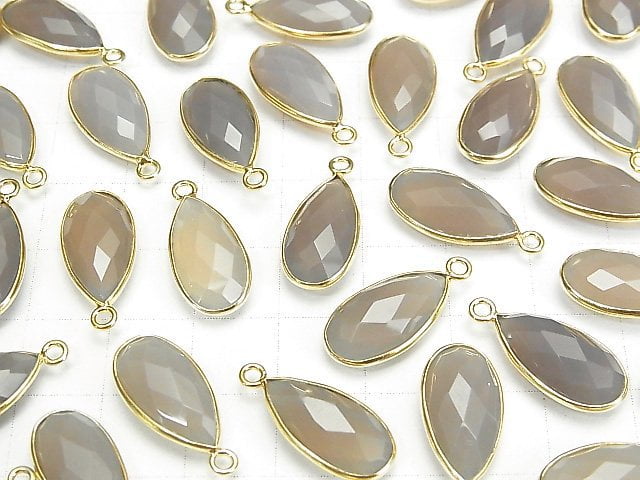 [Video]High Quality Gray Onyx AAA Bezel Setting Faceted Pear Shape 17x9mm 18KGP 2pcs