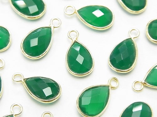 [Video] High Quality Green Onyx AAA Bezel Setting Faceted Pear Shape 13x9mm 18KGP 2pcs